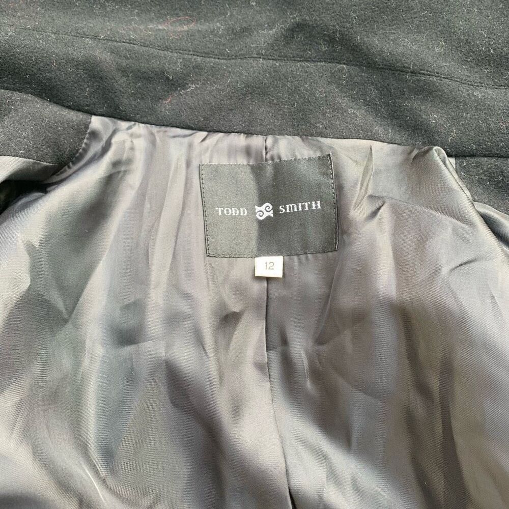 TODD SMITH 100% WOOL DOUBLE BREASTED black Pea Coat Jacket sz 12 Large - Picture 3 of 7